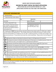 &quot;Income Tax Credit- Initial Tax Credit Application Form&quot; - Maryland