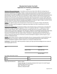 Application for Preliminary Certification - Maryland Job Creation Tax Credit - Maryland, Page 2
