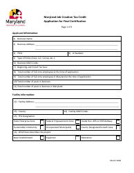 Document preview: Application for Final Certification - Maryland Job Creation Tax Credit - Maryland