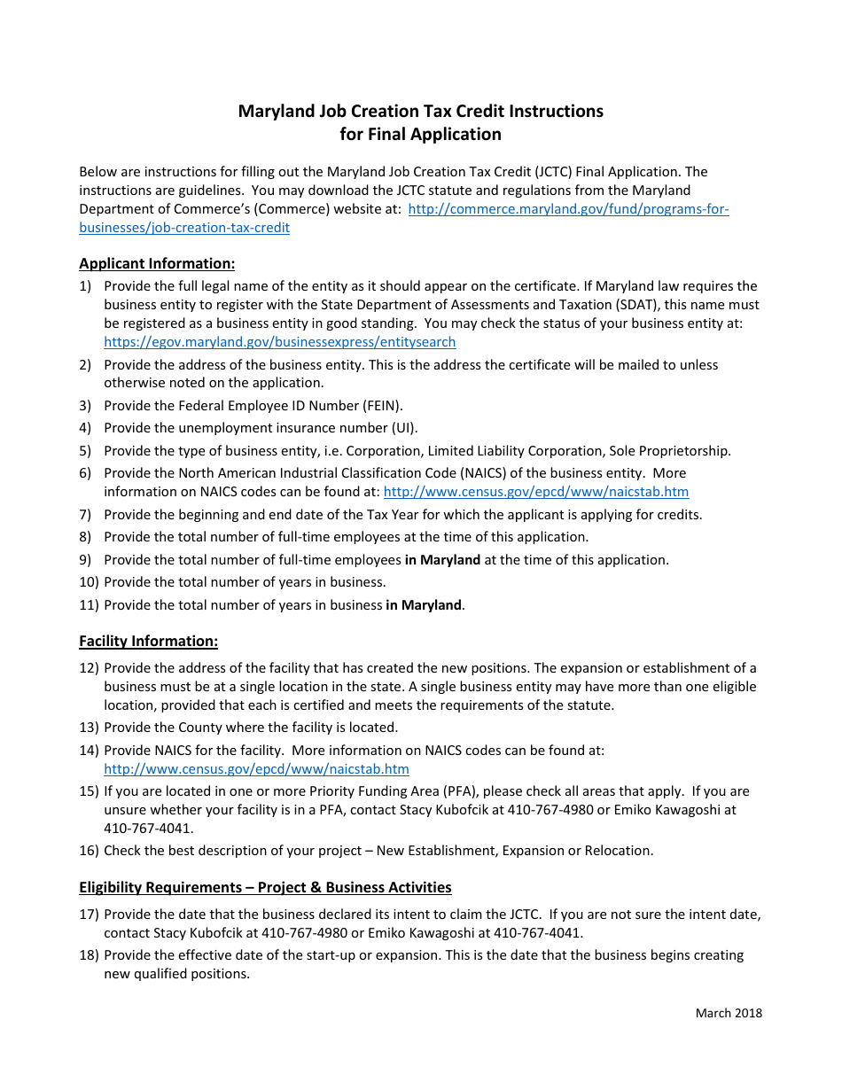 Application for Final Certification - Maryland Job Creation Tax Credit - Maryland, Page 4