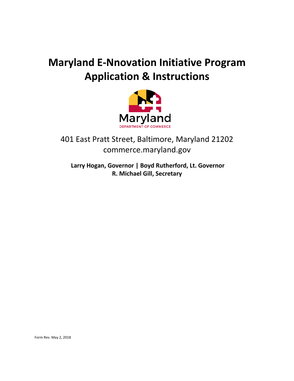 Application for Allocation of Matching Funds - Maryland E-Nnovation Initiative Program - Maryland, Page 1