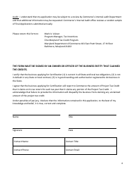 Application for Final Certification - One Maryland Tax Credit - Maryland, Page 4