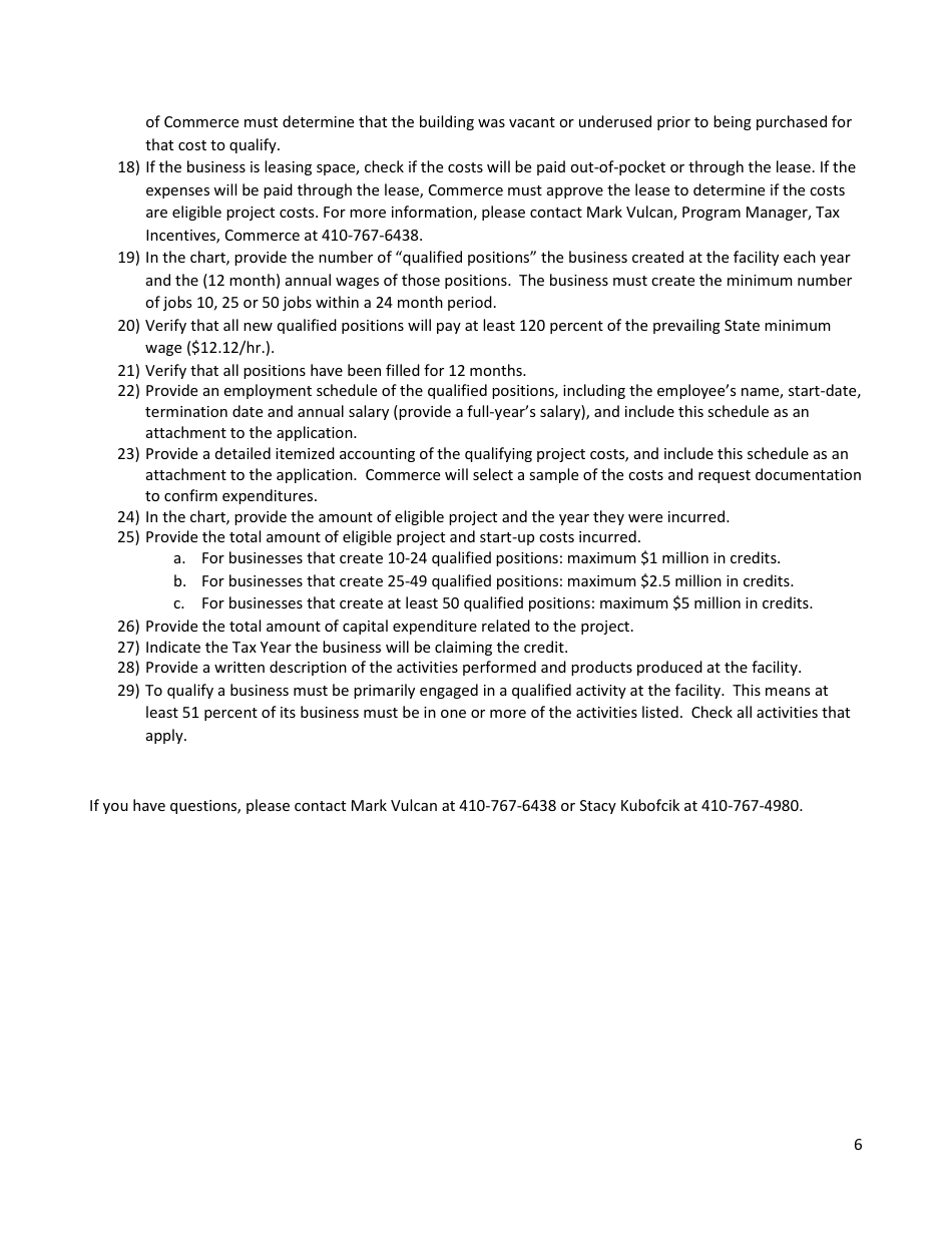 Maryland Application for Final Certification One Maryland Tax Credit