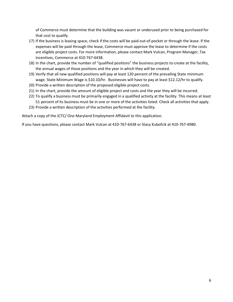 Application for Preliminary Certification - One Maryland Tax Credit - Maryland, Page 6