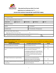 Application for Certification - Maryland Small Business Relief Tax Credit - Maryland