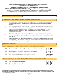 Form A.3 Application for Certification - Non Sub-chapter S Corporation Pass-Through Entities - Maryland Cybersecurity Investment Incentive Tax Credit - Maryland, Page 2