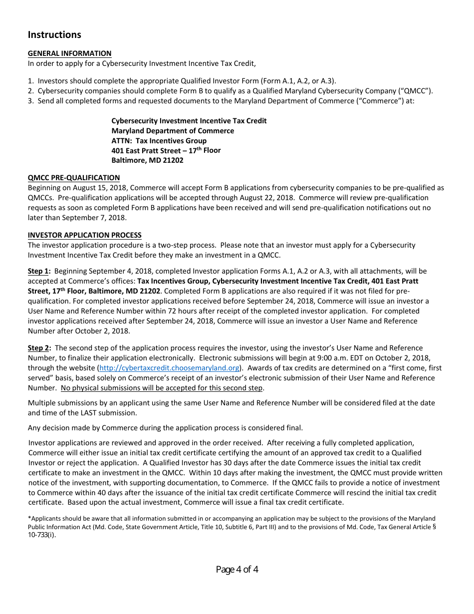 Form A.3 Application for Certification - Non Sub-chapter S Corporation Pass-Through Entities - Maryland Cybersecurity Investment Incentive Tax Credit - Maryland, Page 4