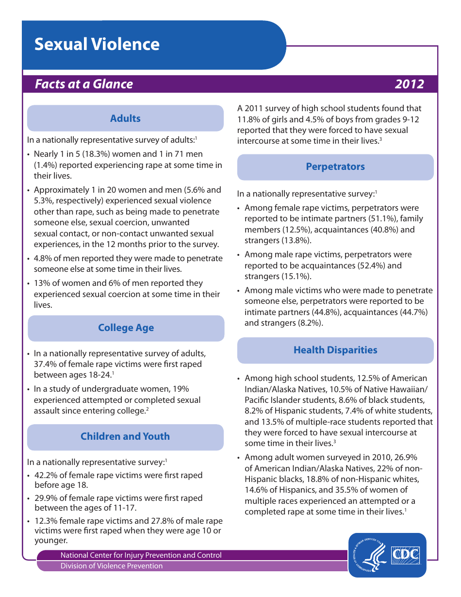 Sexual Violence - Facts at a Glance, Page 1