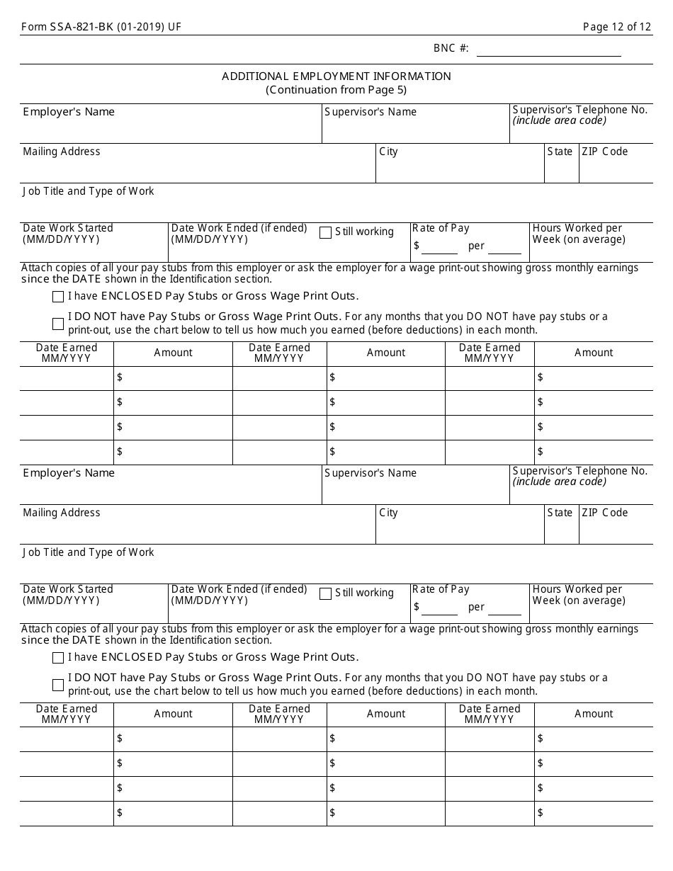 Form SSA-821-BK Work Activity Report - Employee, Page 12