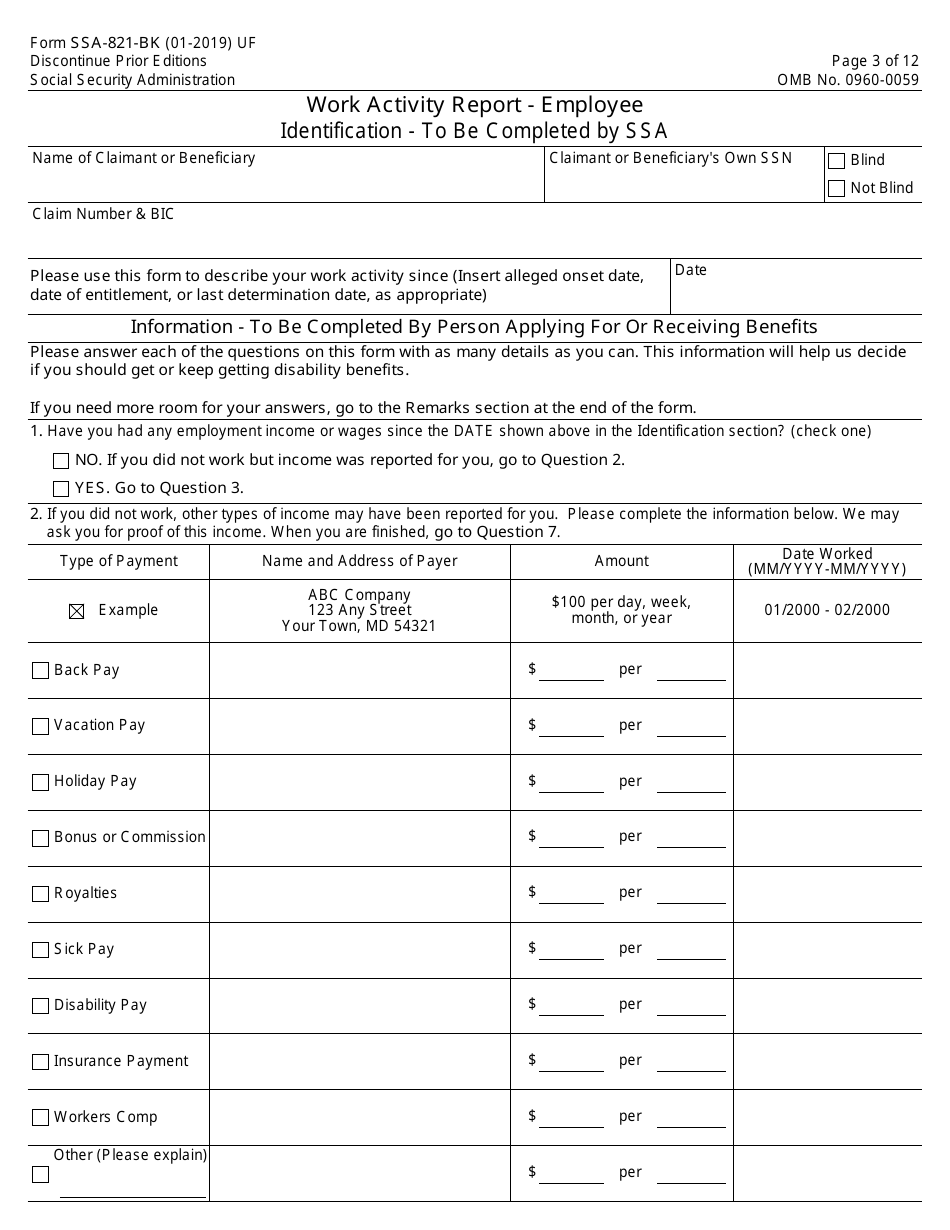 Form SSA-821-BK Work Activity Report - Employee, Page 3