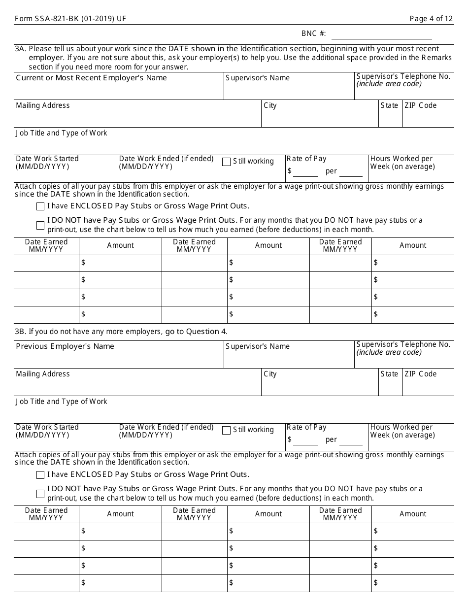 Form SSA-821-BK Work Activity Report - Employee, Page 4