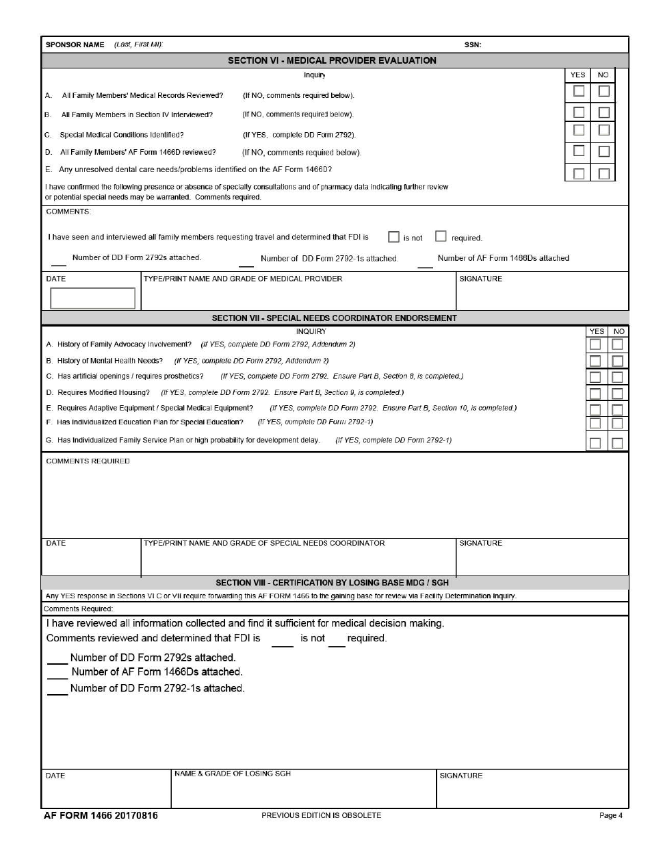 AF Form 1466 Download Fillable PDF or Fill Online Request for Family ...