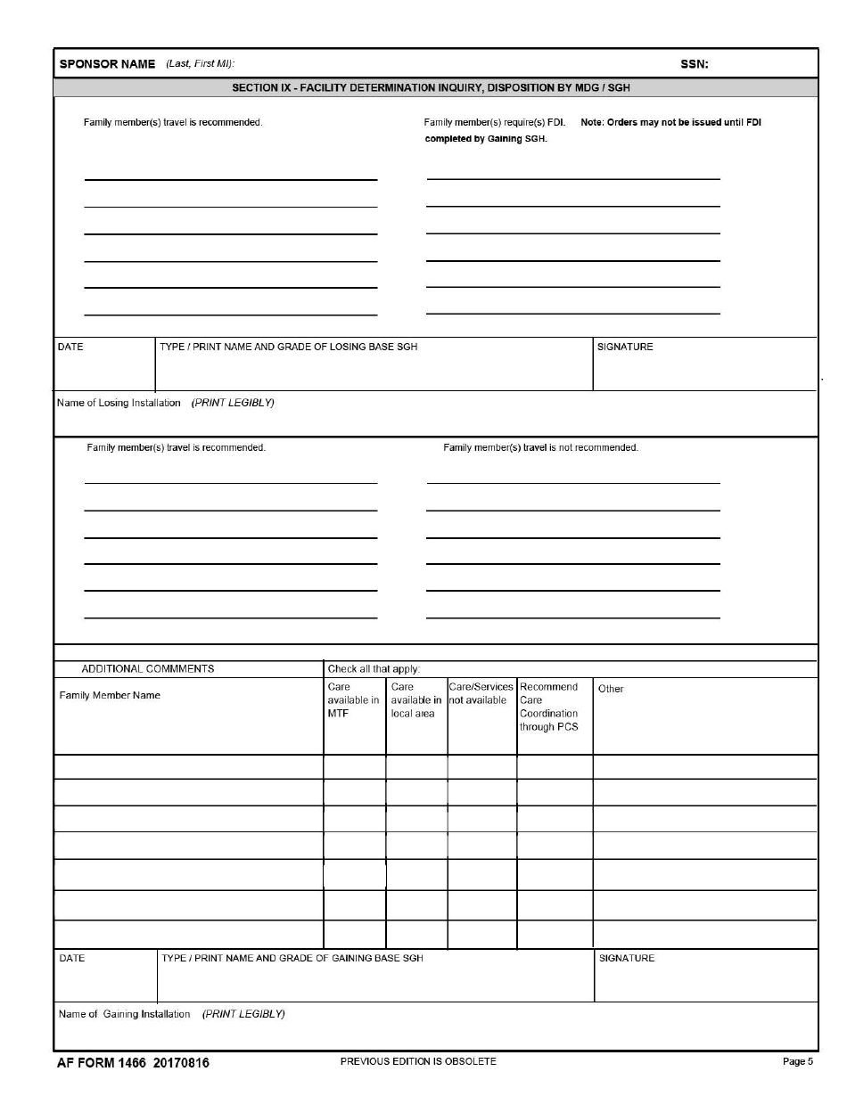 AF Form 1466 Download Fillable PDF or Fill Online Request for Family ...