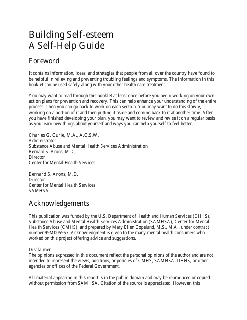 Building Self-esteem - a Self-help Guide (Sma-3715)