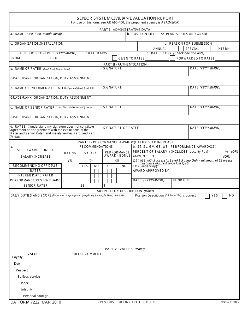 Da Form 7222 Is Often Used In Da Forms, United States Army, United States F...