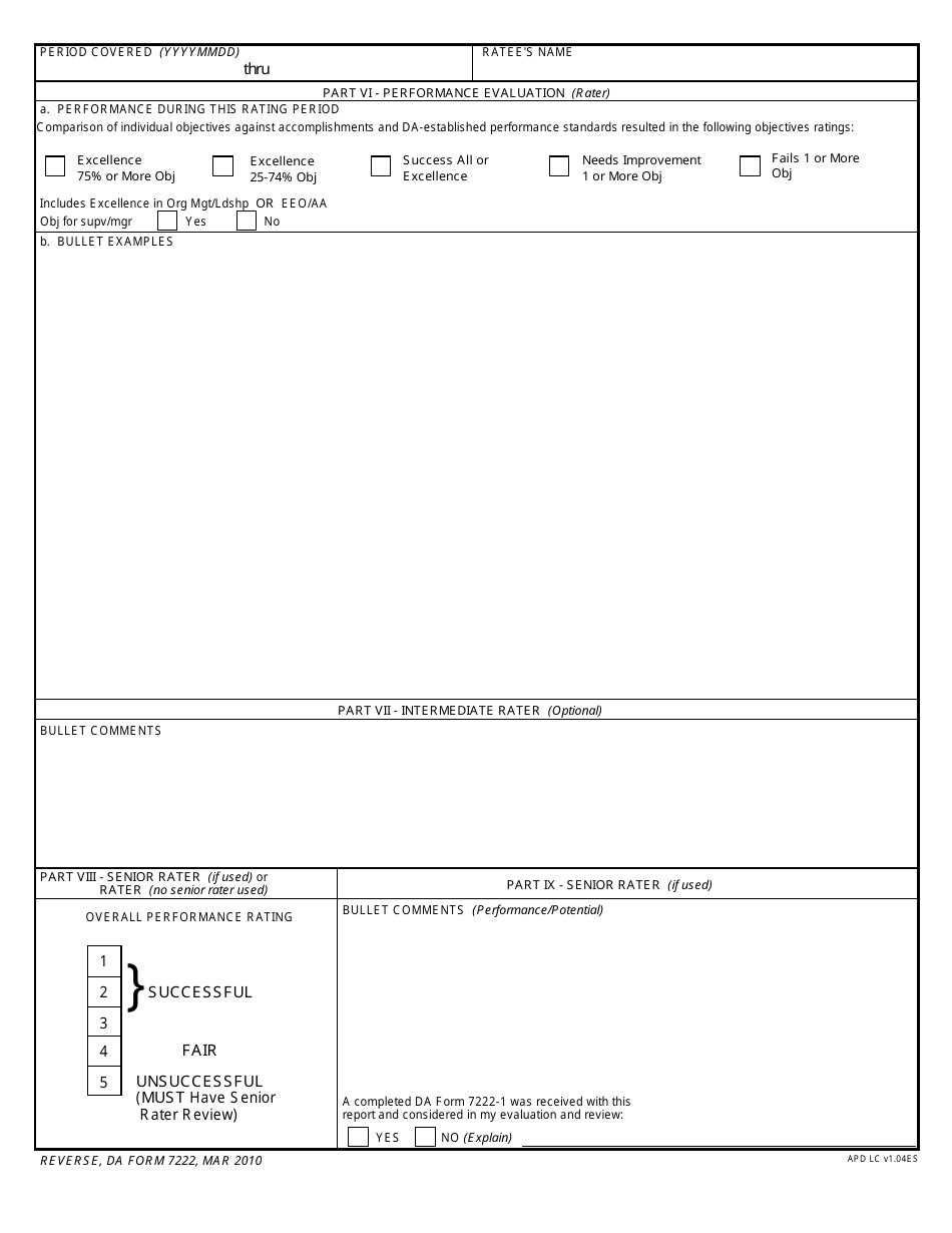 DA Form 7222 Senior System Civilian Evaluation Report, Page 2