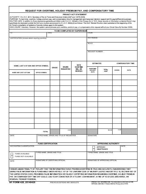 AF Form 428  Printable Pdf