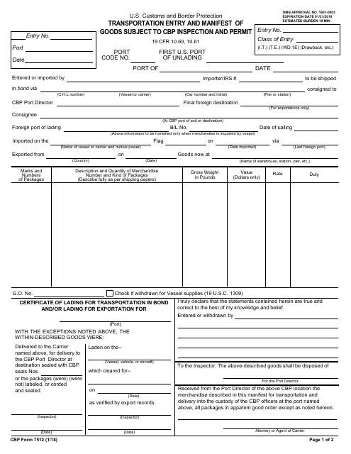 CBP Form 7512  Printable Pdf