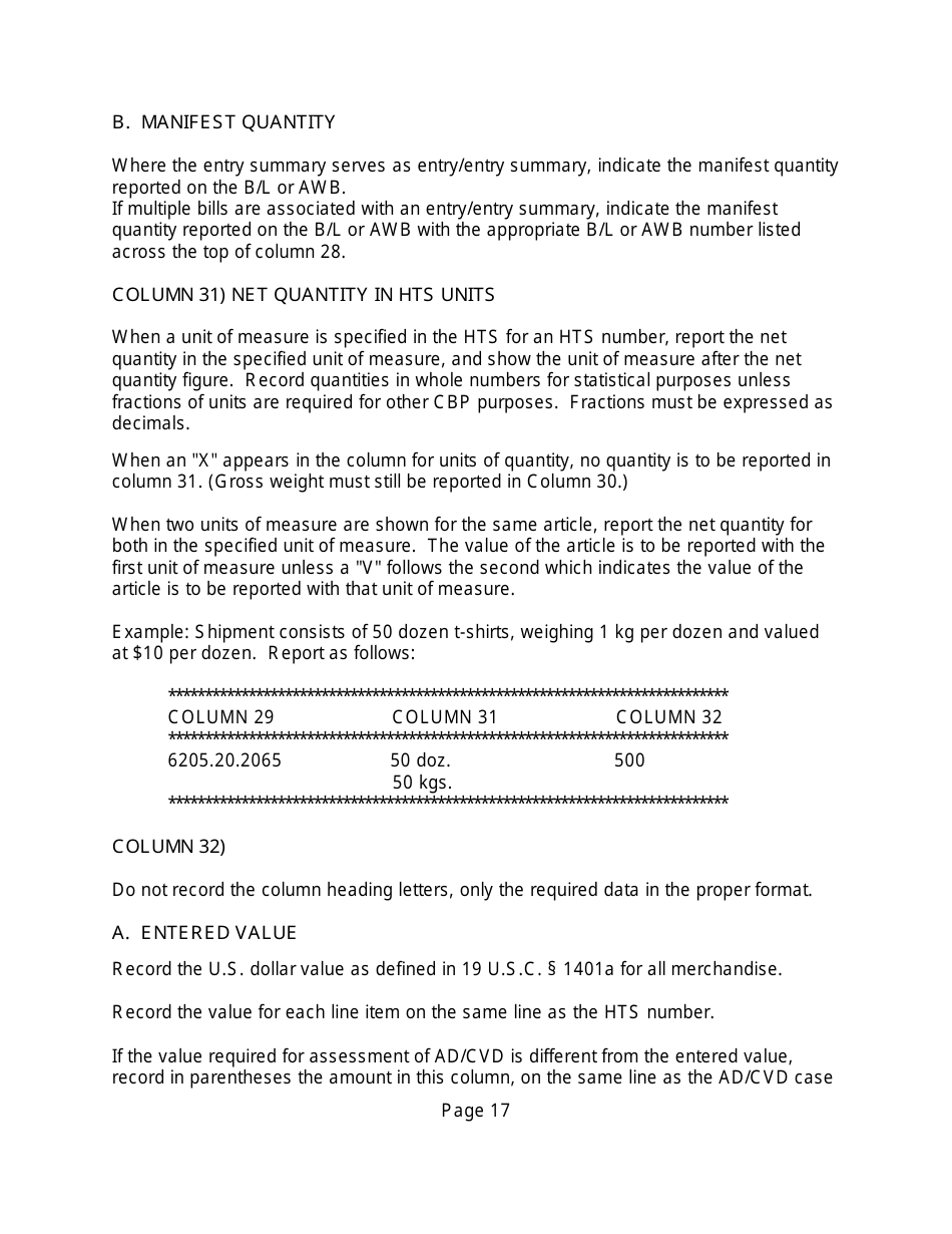 Instructions for CBP Form 7501 Entry Summary, Page 17