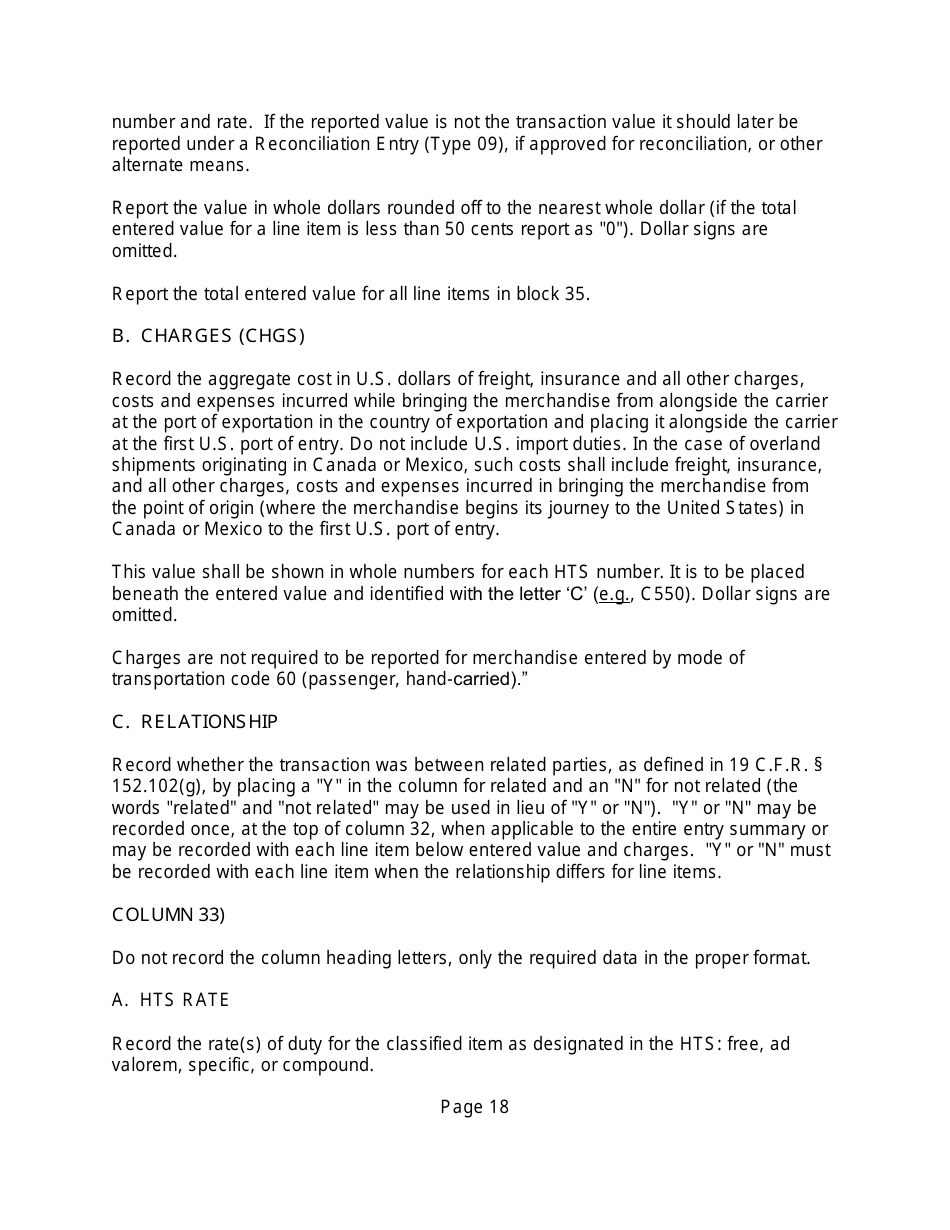 Instructions for CBP Form 7501 Entry Summary, Page 18