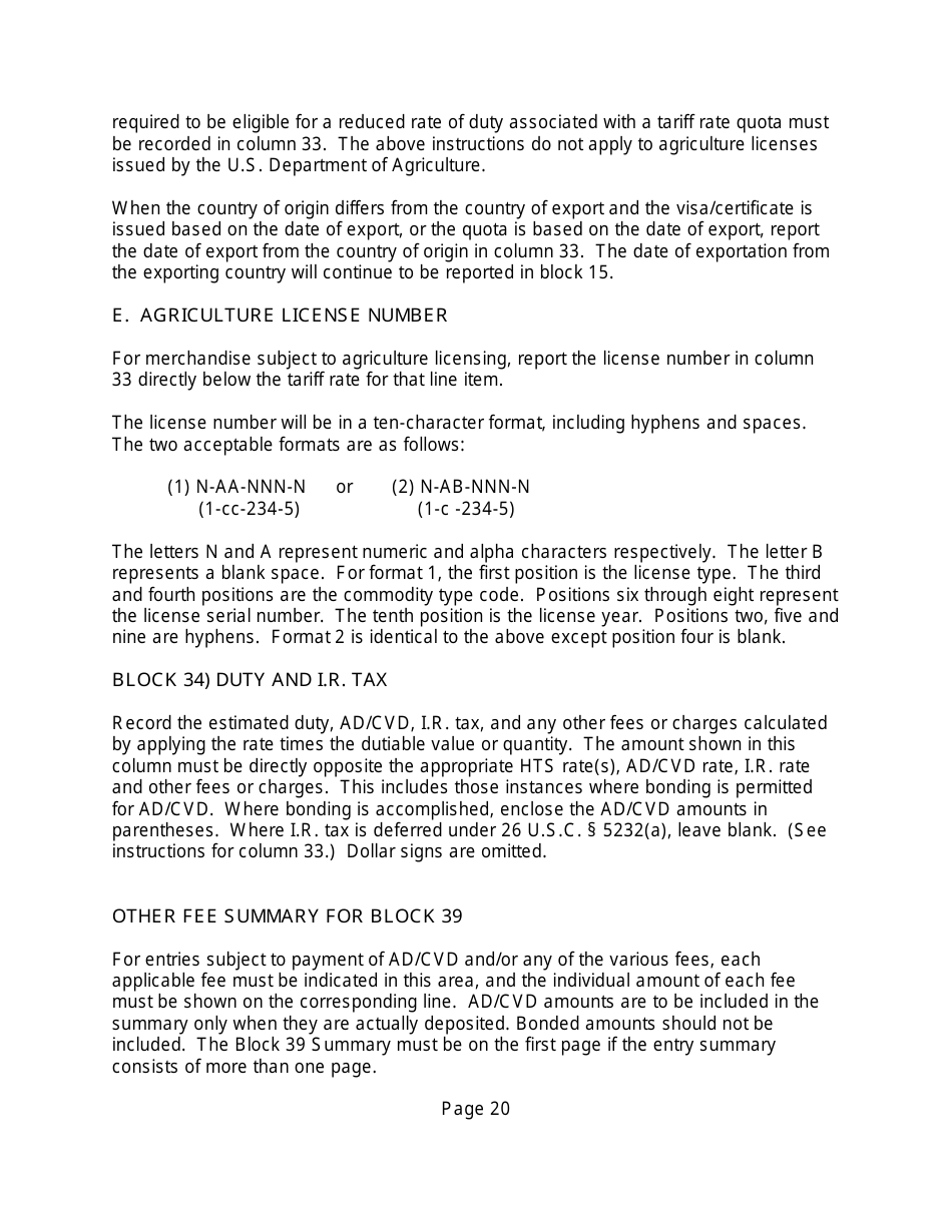 Instructions for CBP Form 7501 Entry Summary, Page 20