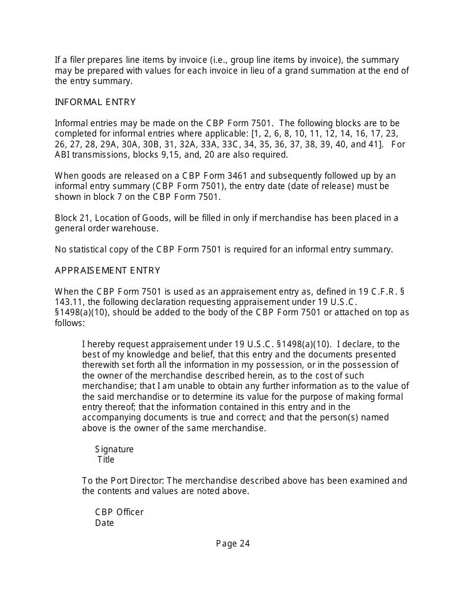 Instructions for CBP Form 7501 Entry Summary, Page 24