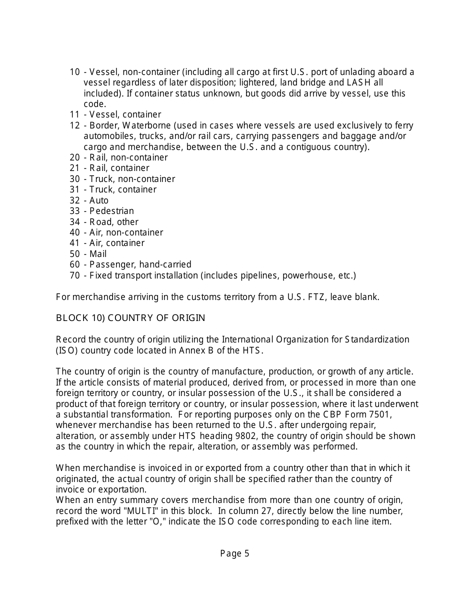 Instructions for CBP Form 7501 Entry Summary, Page 5