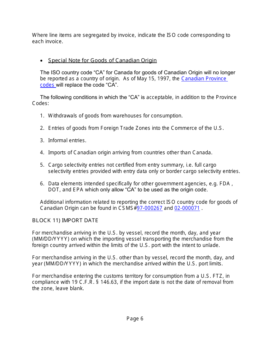 Instructions for CBP Form 7501 Entry Summary, Page 6