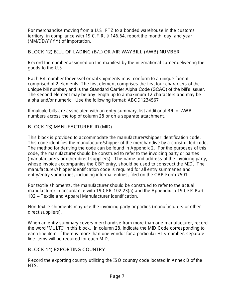 Download Instructions for CBP Form 7501 Entry Summary PDF Templateroller