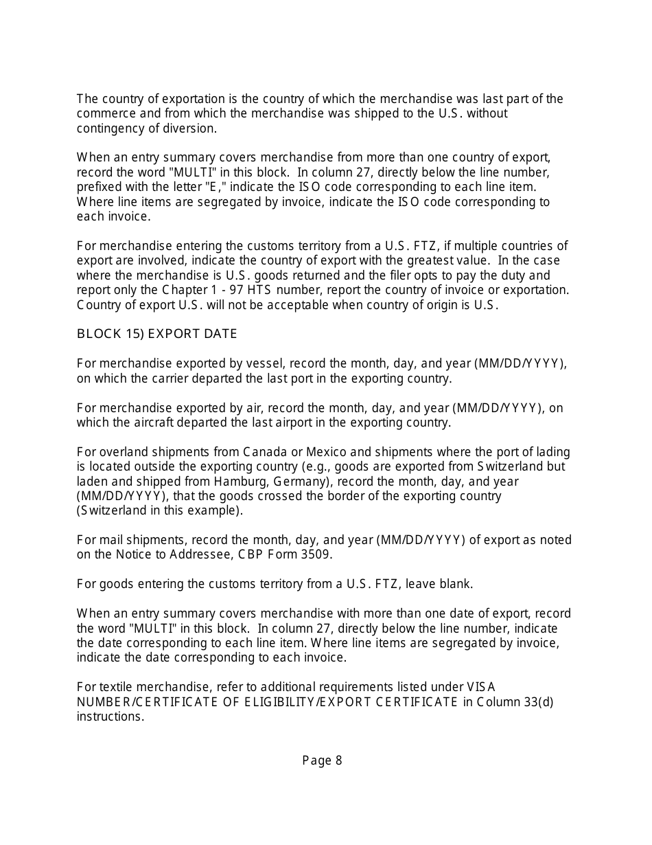 Instructions for CBP Form 7501 Entry Summary, Page 8