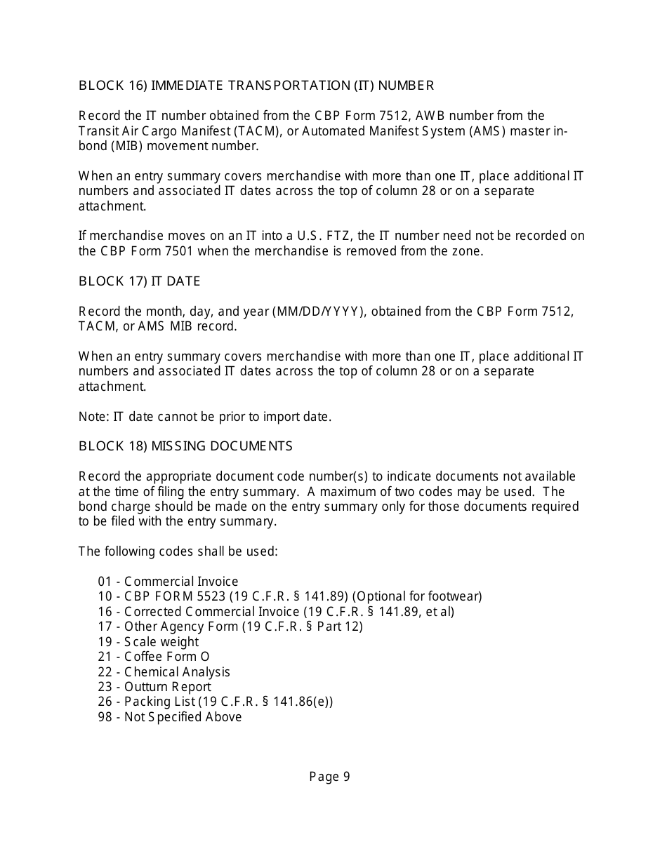 Download Instructions for CBP Form 7501 Entry Summary PDF Templateroller