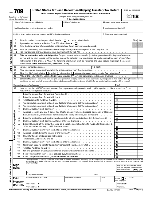 IRS Form 709 2018 Printable Pdf