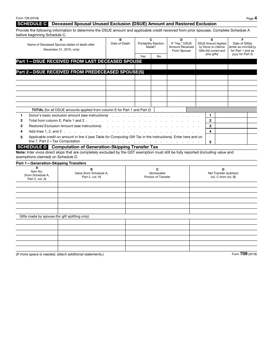 IRS Form 709 2018 Fill Out, Sign Online and Download Fillable PDF