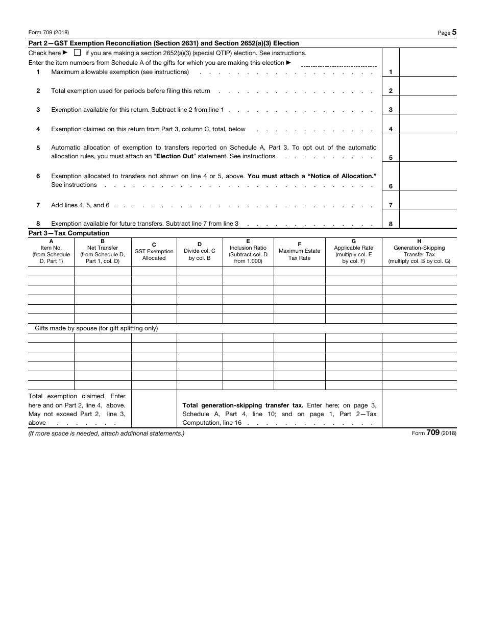 IRS Form 709 2018 Fill Out, Sign Online and Download Fillable PDF