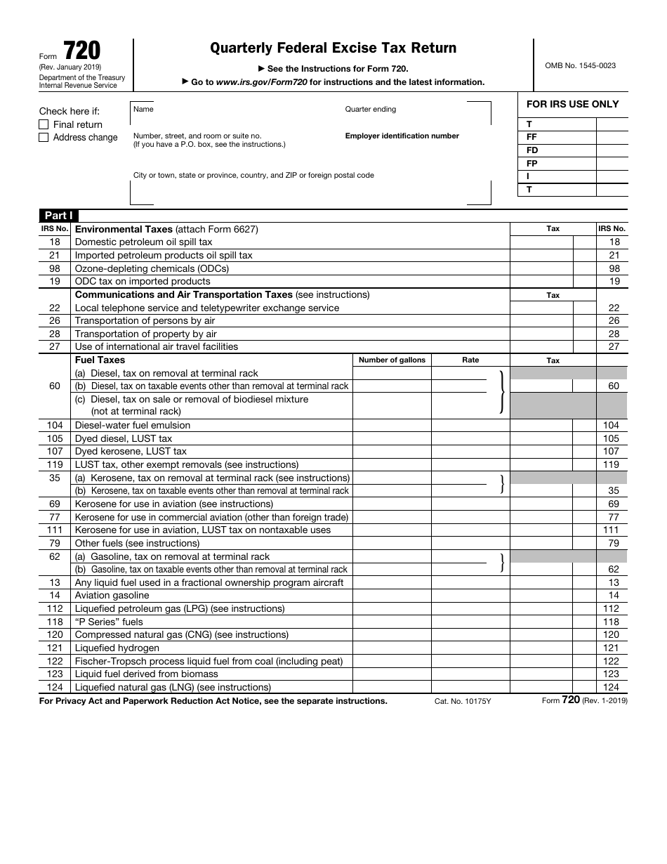 IRS Form 720 Quarterly Federal Excise Tax Return, Page 1