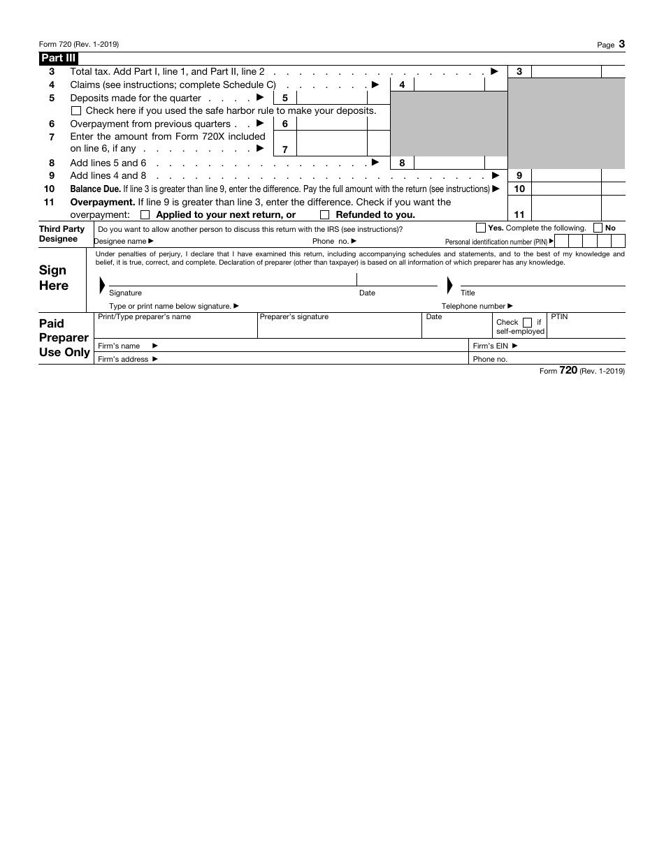 IRS Form 720 Quarterly Federal Excise Tax Return, Page 3