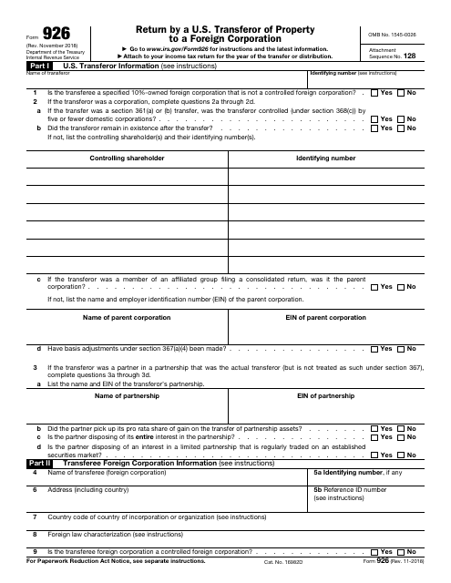 IRS Form 926 Return by a U.S. Transferor of Property to a Foreign Corporation