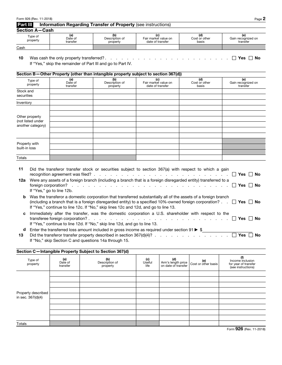 IRS Form 926 - Fill Out, Sign Online and Download Fillable PDF ...