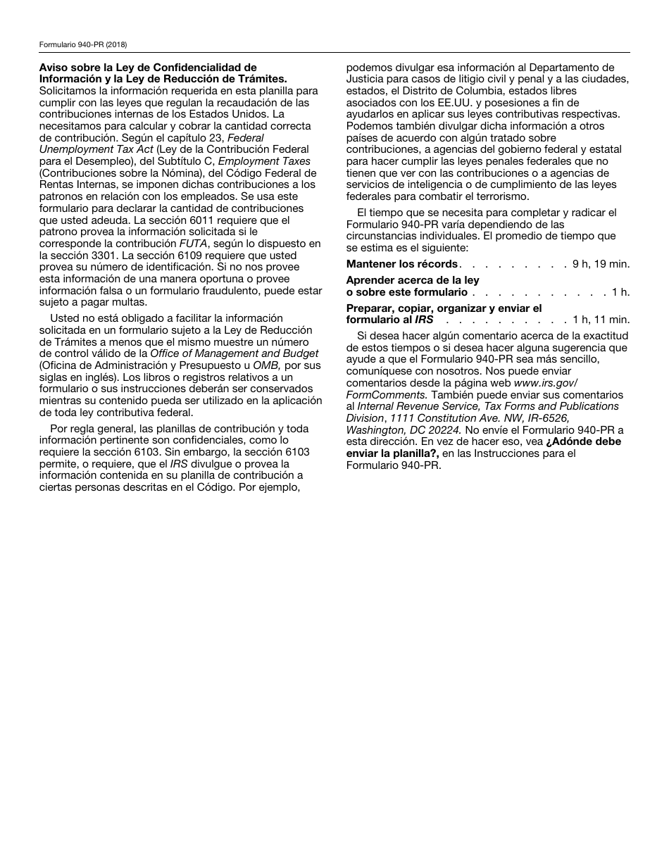 IRS Formulario 940-PR Planilla Para La Declaracion Federal Anual Del Patrono De La Contribucion Federal Para El Desempleo (Futa) (Puerto Rican Spanish), Page 4