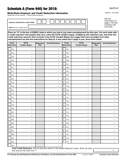 IRS Form 940 Schedule A 2018 Printable Pdf