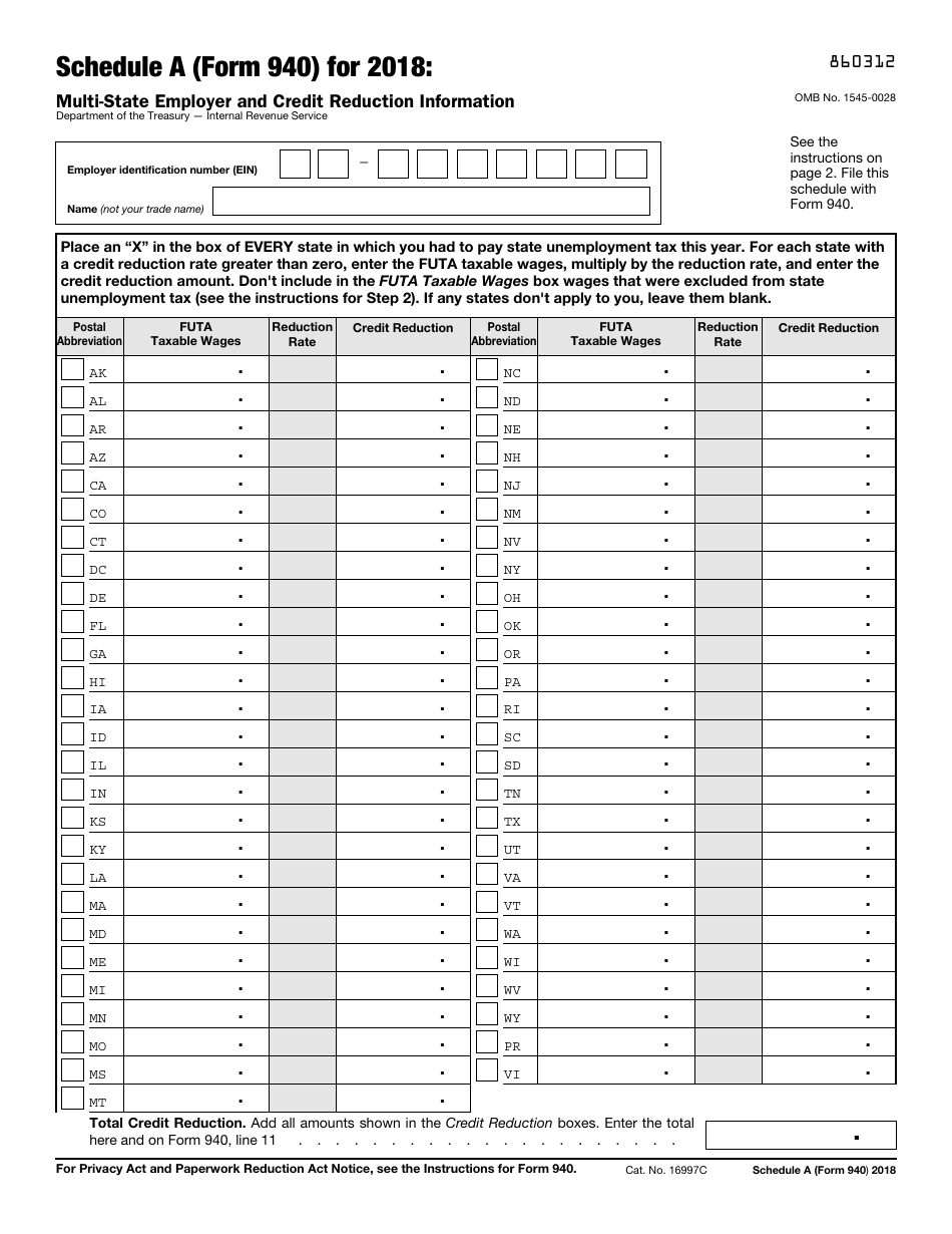 IRS Form 940 Schedule A 2018 Fill Out, Sign Online and Download