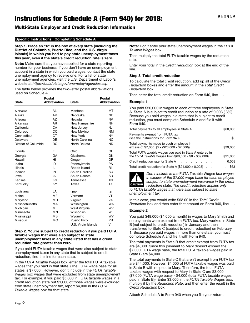 IRS Form 940 Schedule A Multi-State Employer and Credit Reduction Information, Page 2
