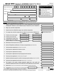 IRS Form 941 &quot;Employer's Quarterly Federal Tax Return&quot;, 2019