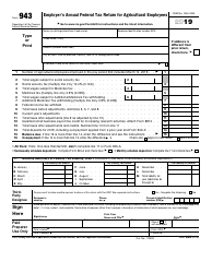 IRS Form 943 &quot;Employer's Annual Federal Tax Return for Agricultural Employees&quot;, 2019