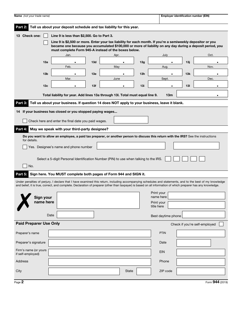 IRS Form 944 2019 Fill Out, Sign Online and Download Fillable PDF