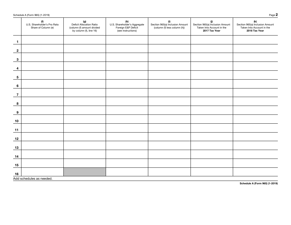 IRS Form 965 Schedule A U.S. Shareholders Section 965(A) Inclusion Amount, Page 2