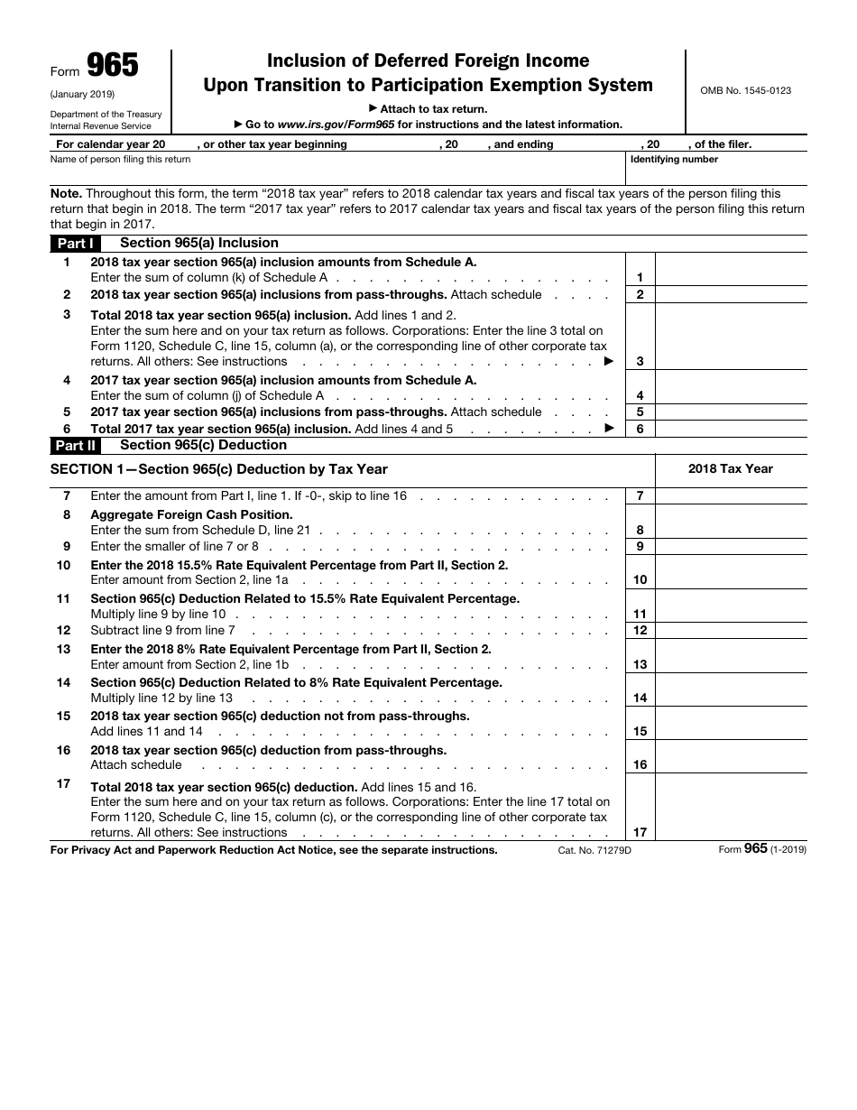 IRS Form 965 Inclusion of Deferred Foreign Income Upon Transition to Participation Exemption System, Page 1