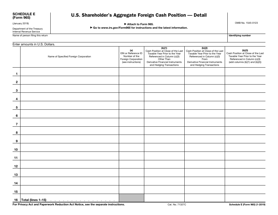 IRS Form 965 Schedule E U.S. Shareholders Aggregate Foreign Cash Position - Detail, Page 1