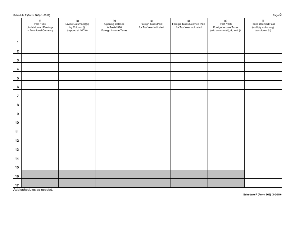 IRS Form 965 Schedule F Foreign Taxes Deemed Paid by Domestic Corporation, Page 2