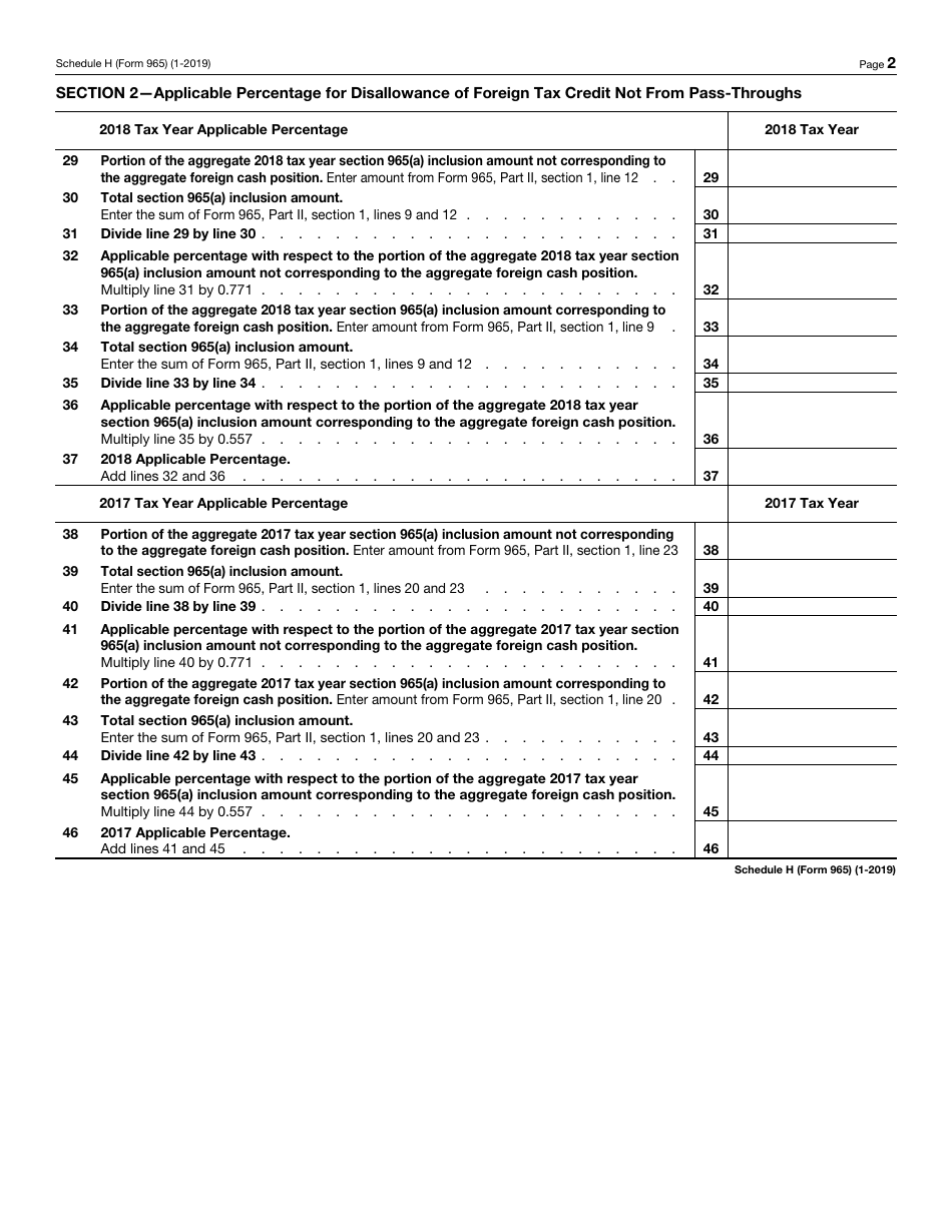 IRS Form 965 Schedule H Amounts Reported on Forms 1116 and 1118 and Disallowed Foreign Taxes, Page 2